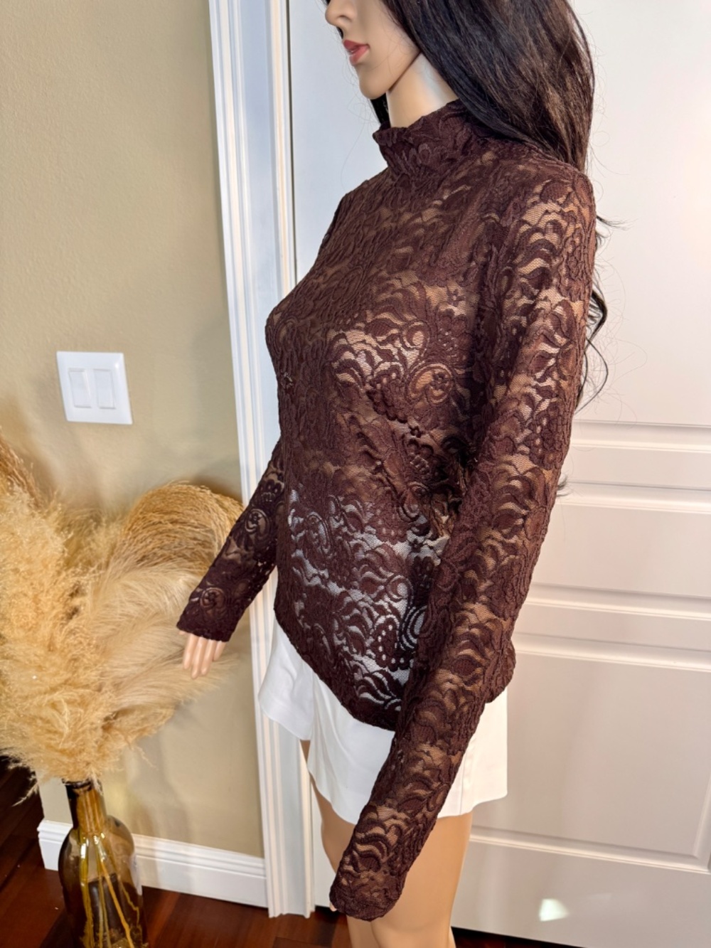 LOFT LACE LONG SLEEVE TURTLENECK TOP - MEDIUM - Picture 5 of 13